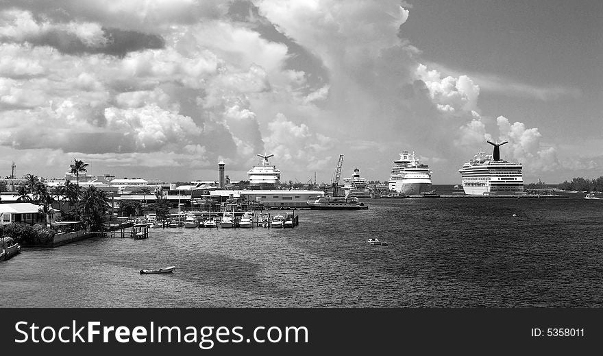 The panoramic view of busy Nassau port, The Bahamas. The panoramic view of busy Nassau port, The Bahamas.