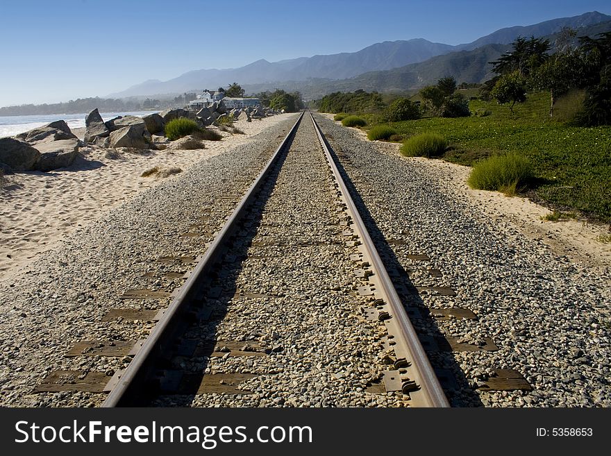 Railroad track in the Santa Barbara coastline.