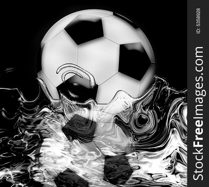 Illustration of a soccer ball reflectiong in some whitish waves. Illustration of a soccer ball reflectiong in some whitish waves