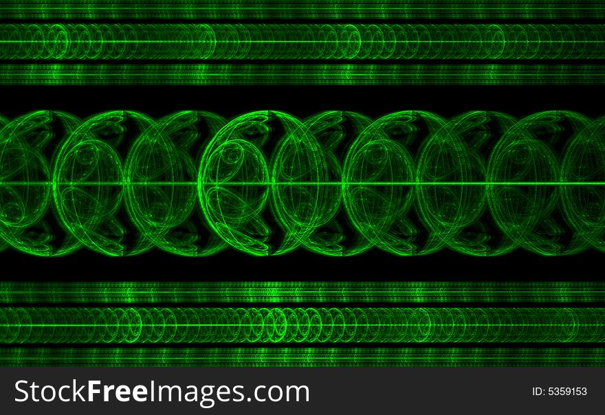 A fractal pattern with a line of bright emerald green balls.