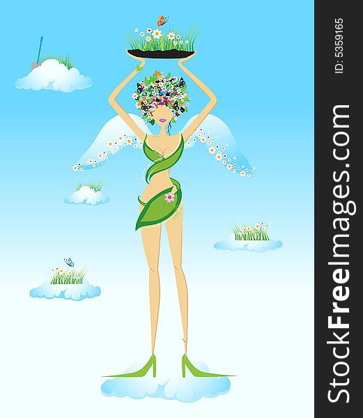 Beautiful fairy on sky, vector illustration