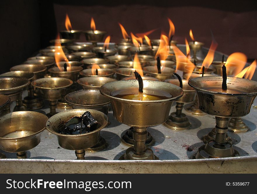 Candles in Kathmandu temple, nepal