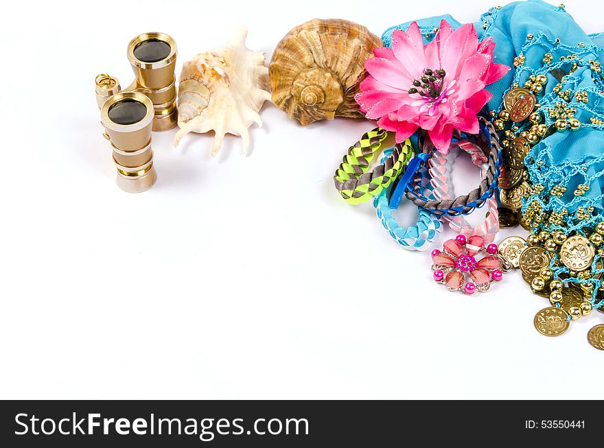 Jewelry and Accessories in sea shell on a white