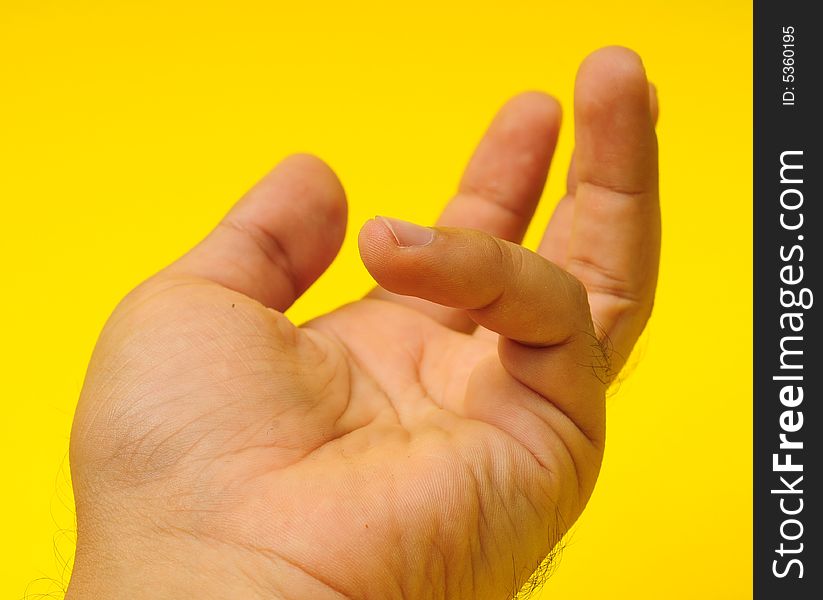 A hand against a yellow background