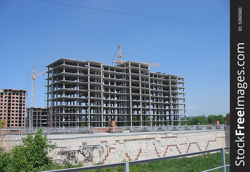 Frame of the building during construction. Frame of the building during construction