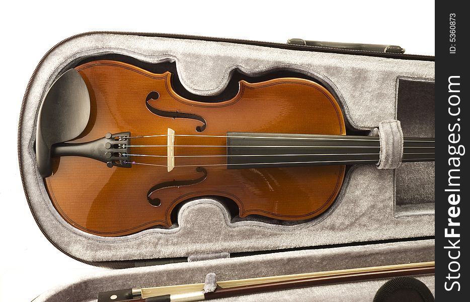 Violin and bow on a white background