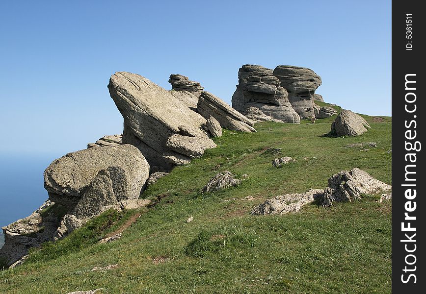 Crimean mountains - eroded rocks above the sea
