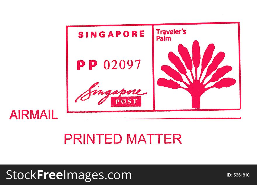 Sigapore airmail postage stamp label. Sigapore airmail postage stamp label