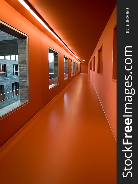 Modern design interior of corridor in red. Modern design interior of corridor in red