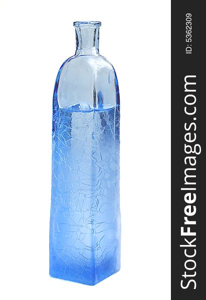 The strange blue glass bottle with art pattern. With water. The strange blue glass bottle with art pattern. With water.