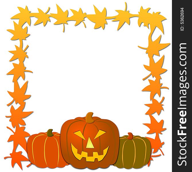 Halloween frame with pumpkins on white background