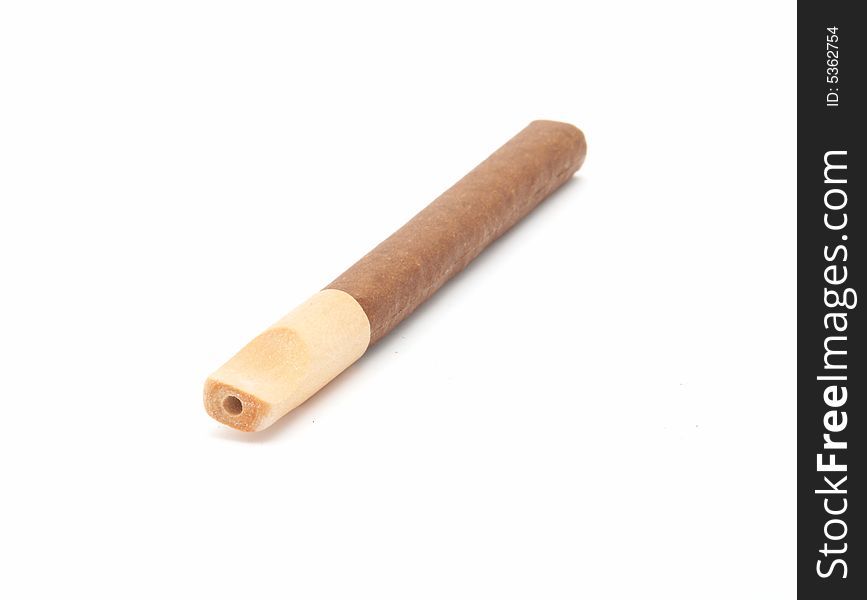 Cigar With A Wooden Mouthpiece