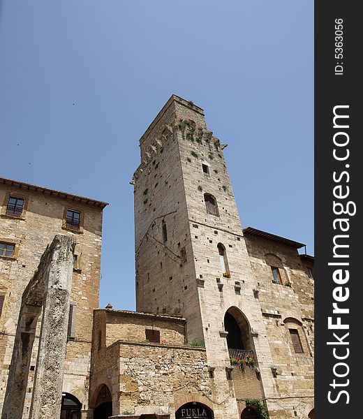 A spectacular view of a corner of Cistern's Square in S.Gimignano - Siena. A spectacular view of a corner of Cistern's Square in S.Gimignano - Siena