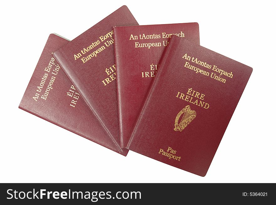 Four European Passports isolated on a white background
