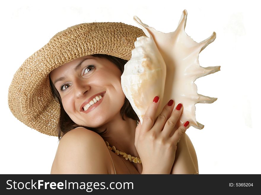 Portrait of a beautiful woman with seashell