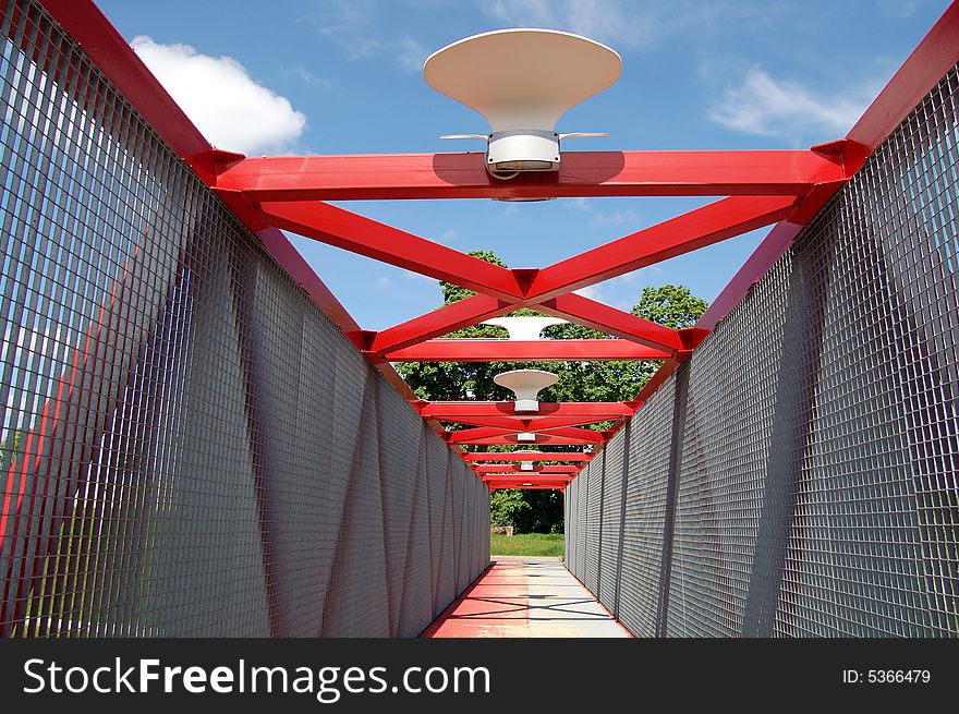 Modern red bridge in Vilnius (Lithuania)