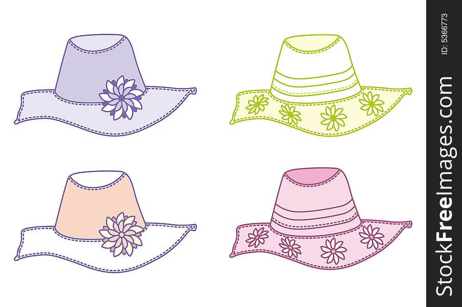 Vector illustration of summer garden party hats. Vector illustration of summer garden party hats
