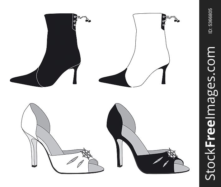 Vector illustration of high heeld shoes and boots