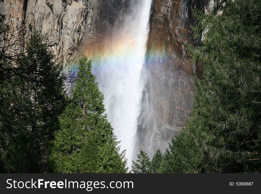 Colorful Rainbow Over Yosemite Fall