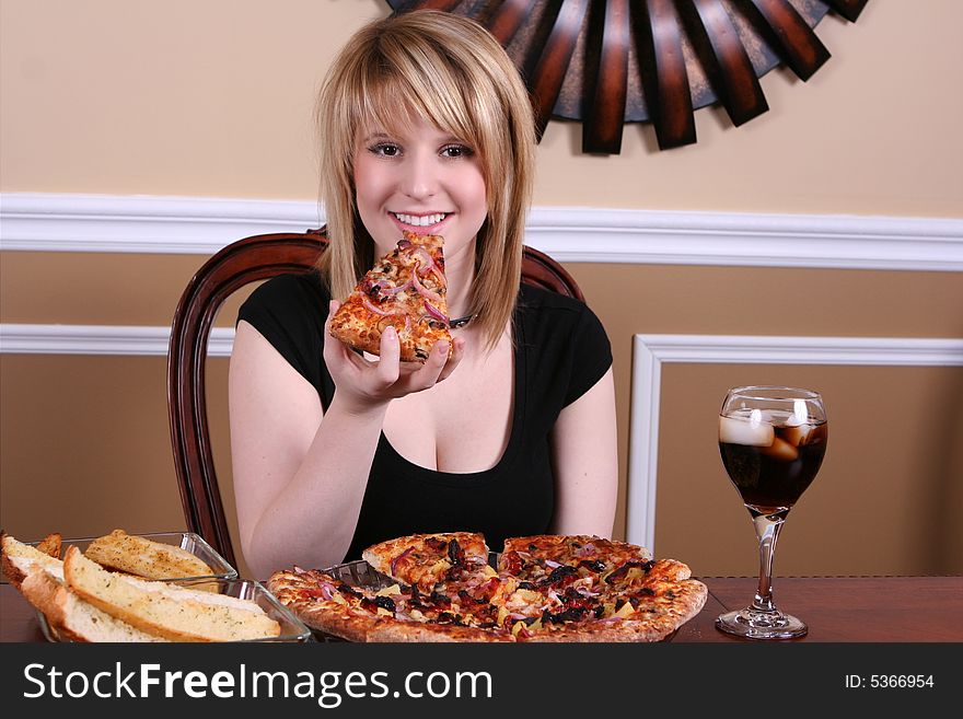 Girl Eating Pizza Slice