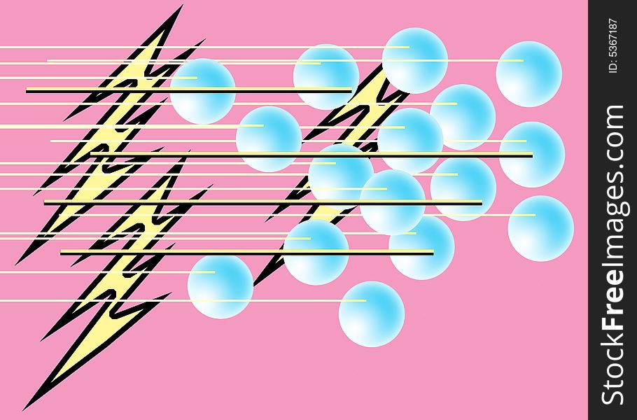 Speed Lines, Spheres, and Bolts of Lightning are Featured in an Abstract Art Deco Illustration. Speed Lines, Spheres, and Bolts of Lightning are Featured in an Abstract Art Deco Illustration.