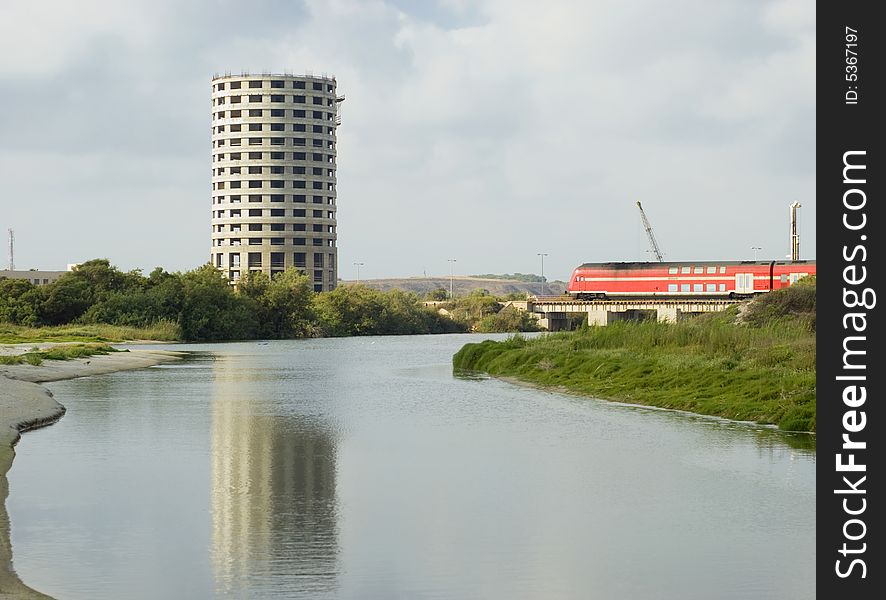 Unfinished Hotel on beach of river