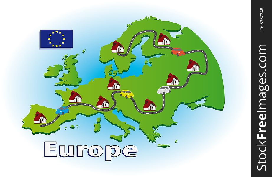 Map of Europe with icons. Map of Europe with icons