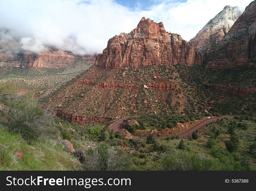 High angle view over the Zion national park. Utah. USA