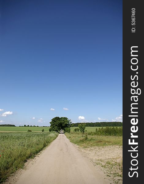 Country road with blue sky