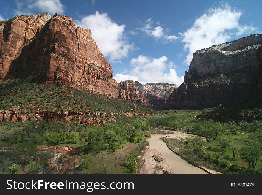 Cloudscape over the Virgin River in Zion National Park. Utah. USA