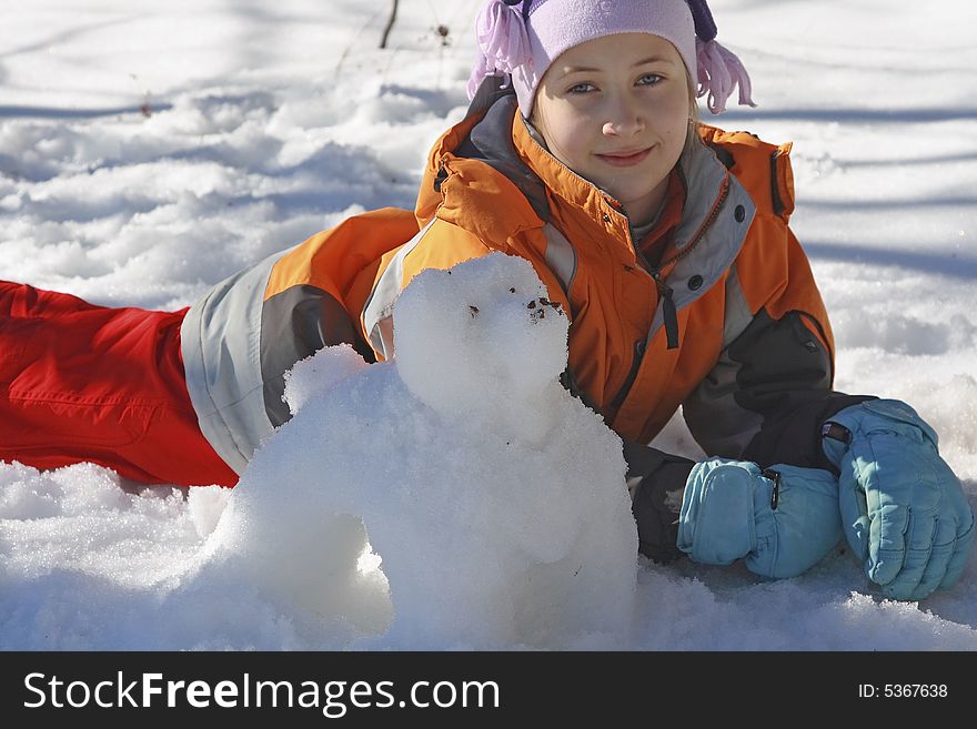 Girl with snow-dog