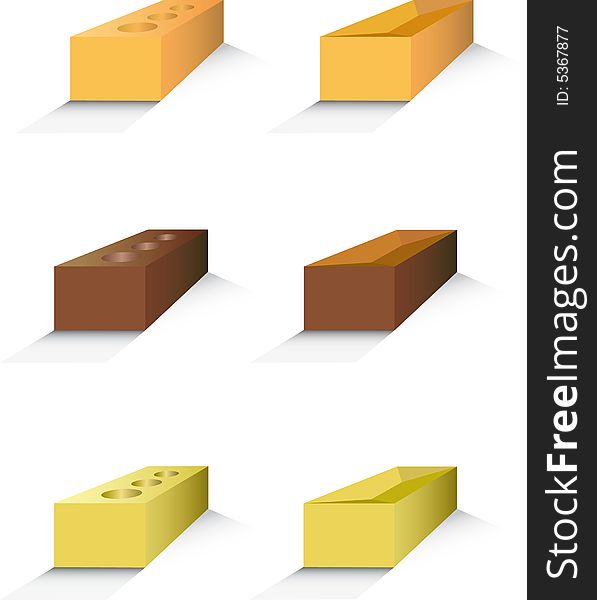 A selection of standard building and air bricks in a selection of colours. A selection of standard building and air bricks in a selection of colours