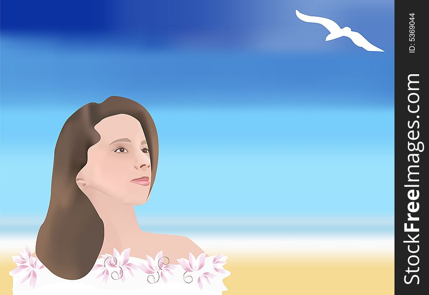 Girl, which looks at turn white bird. Vector illustration. Girl, which looks at turn white bird. Vector illustration