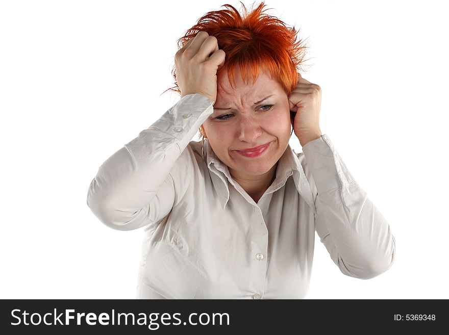 Headache of business woman isolated on white background