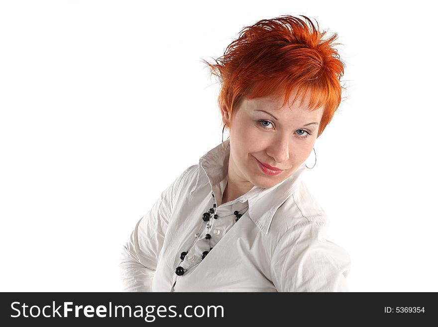 Serious business woman isolated on white background