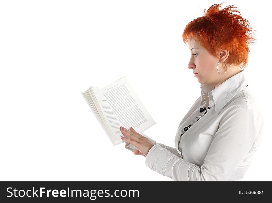 Woman reading book isolate on white background