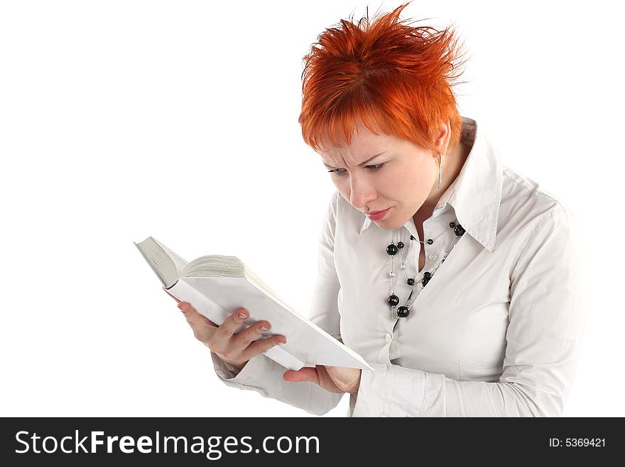 Woman reading book isolate on white background