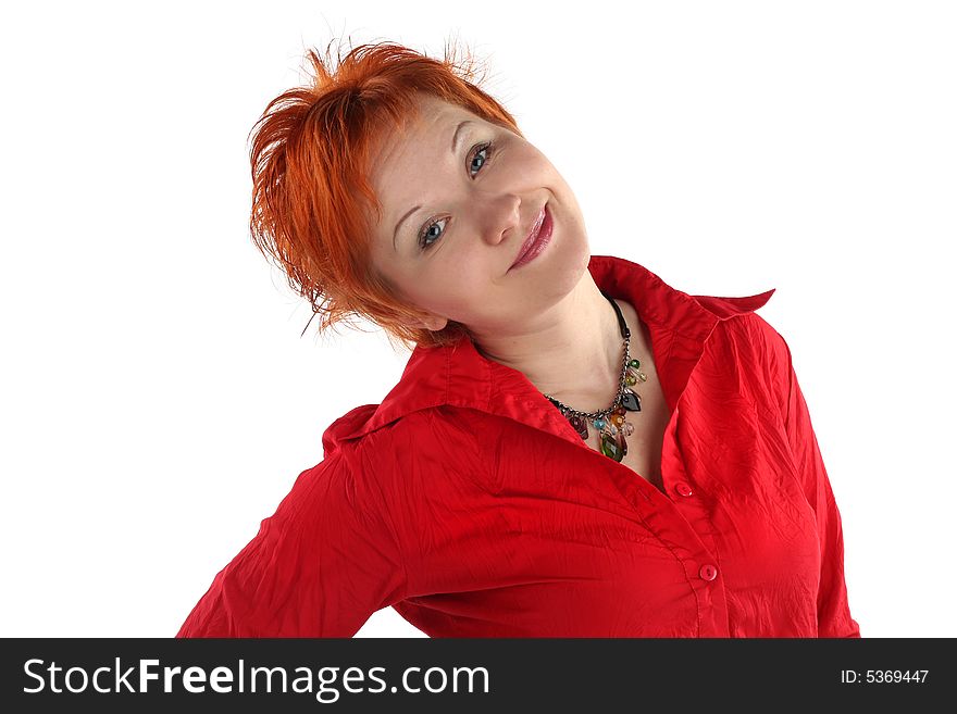 Red haired young business woman isolated on white background. Red haired young business woman isolated on white background