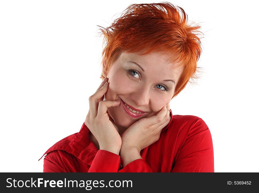 Red haired young business woman isolated on white background. Red haired young business woman isolated on white background