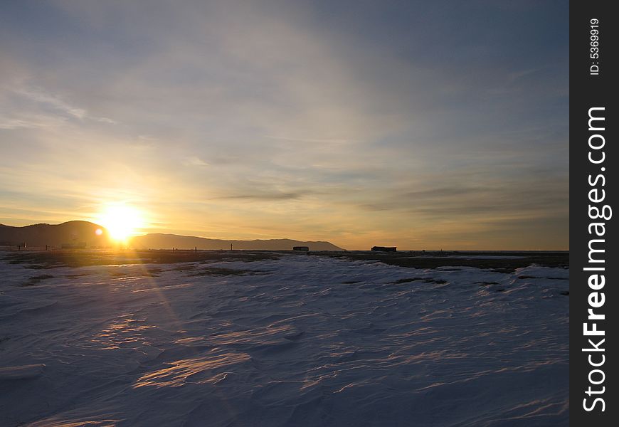 The sunset. The Siberian village. Russia, 2008.