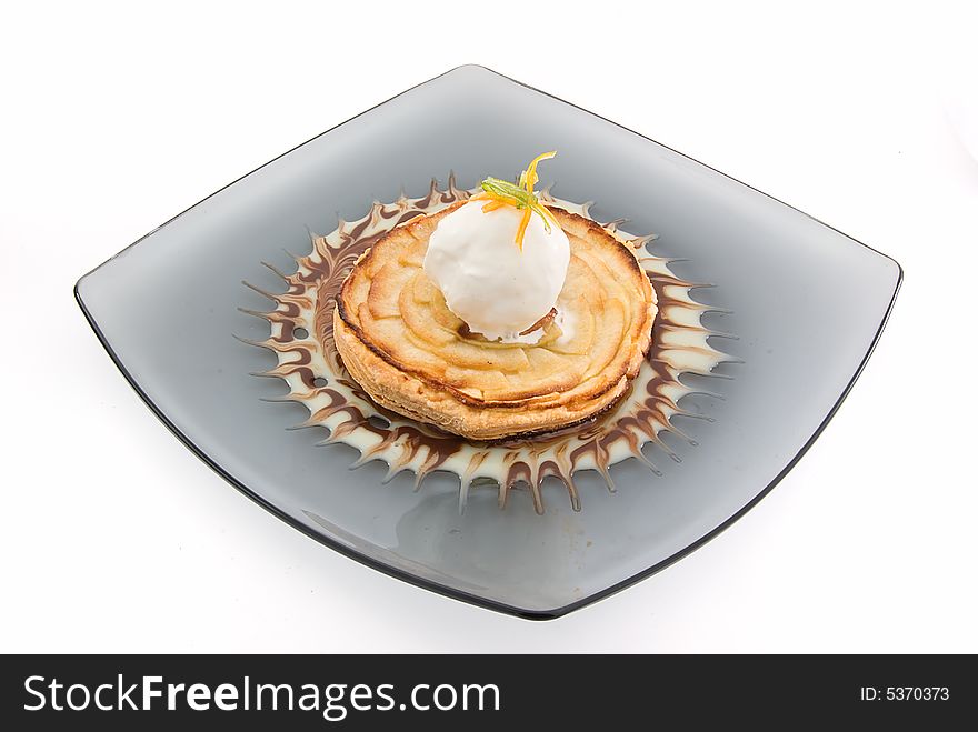 Ice cream on transparent plate with white background