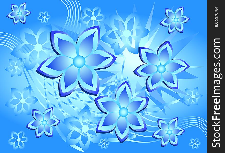 Beautiful pattern with bound lines and flowers in blue, illustration. Beautiful pattern with bound lines and flowers in blue, illustration