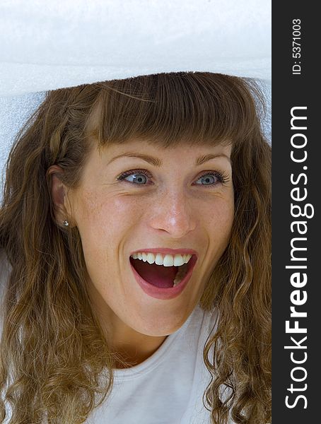 High key portrait of nice young smiling woman. High key portrait of nice young smiling woman