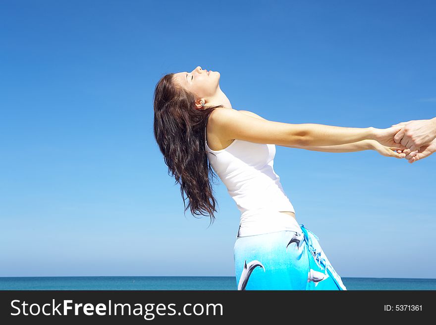 View of nice young gorgeous female in summer environment. View of nice young gorgeous female in summer environment