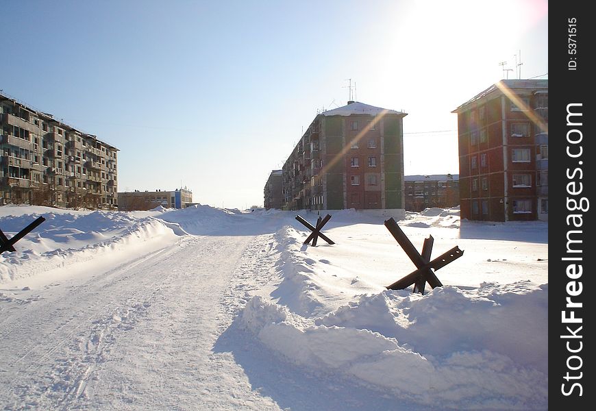 Photo of houses in a snow, in the winter. Photo of houses in a snow, in the winter