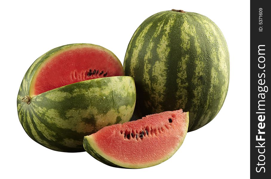 Watermelon with slice on white background - clipping path. Watermelon with slice on white background - clipping path