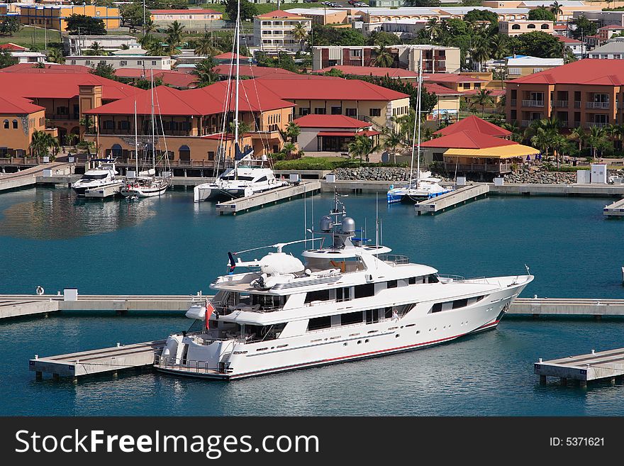 Caribbean Mega Yacht docked on the island of St. Thomas