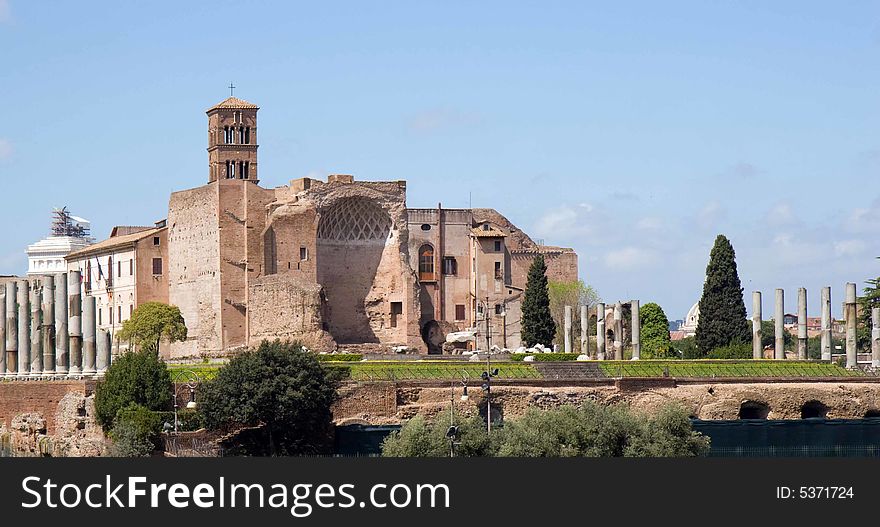 The ruins of the Imperial Roman Palace on Palatine Hill, Rome, Italy