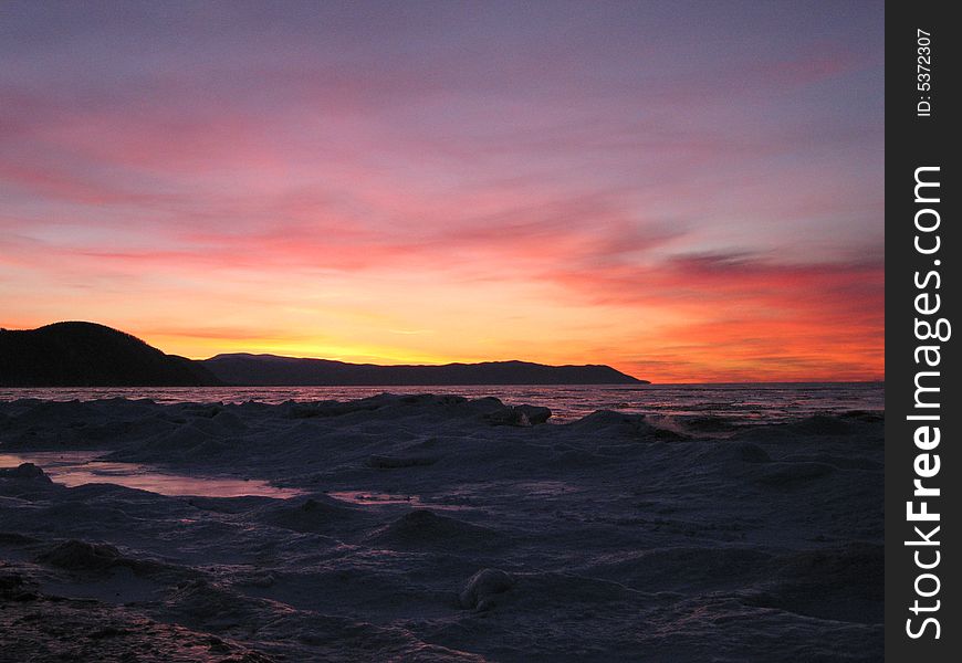 The sunset. The Baikal lake. Russia, 2008.