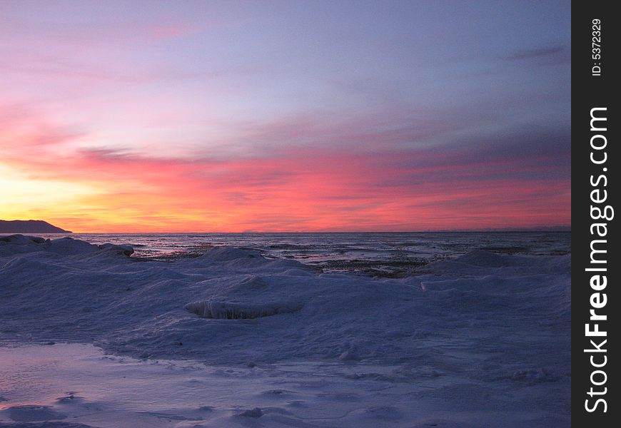 The sunset. The Baikal lake. Russia, 2008.